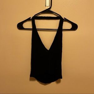 Black plunging neckline halter top